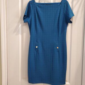 Stella & Julie Square Neckline Knee Length Dark Teal Blue Dress Size 14